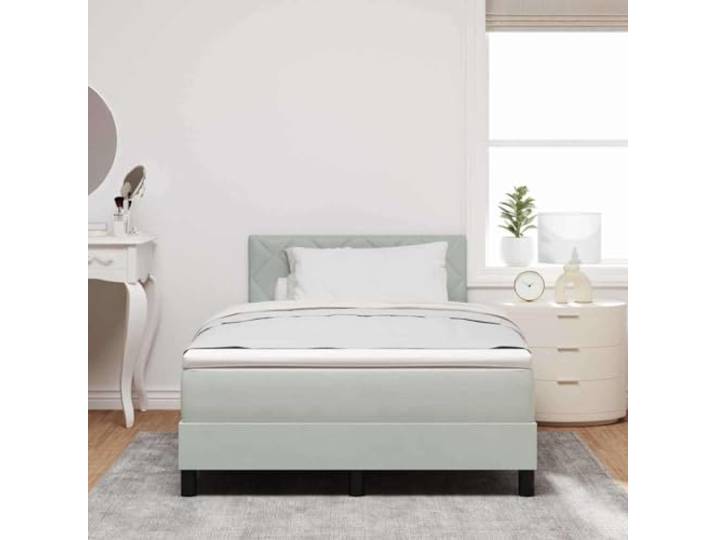 KTHLBRH Boxspringbett hellgrau 120 x 190 cm Samt Kopfteil mit festem Lattenrost, Gestell aus Holz, Komfortschaum