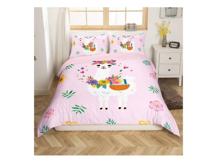 LuxusKollektion Kinderbettwäsche Bettwäsche Alpaka Druck 135x200cm Rosa Blumen