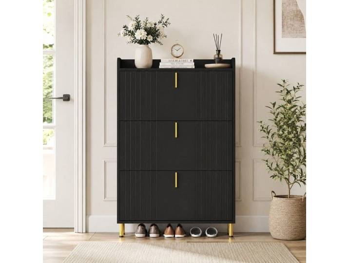 Meuble chaussures - Armoire Rangement Grande Capacité 18 Paires - Meuble d Entrée Couloir - Noir - 80x23 5x123 5 cm