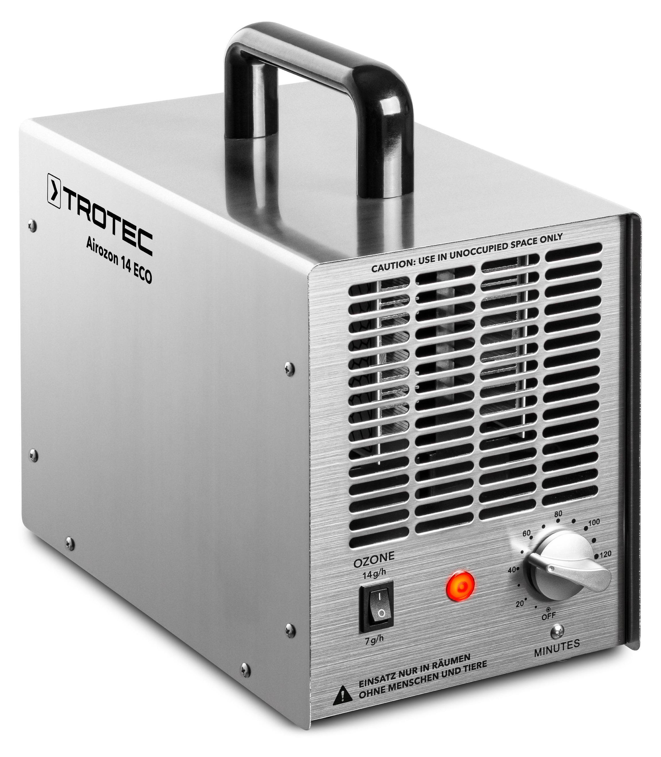 TROTEC Ozongenerator Airozon 14 ECO Ozon-Desinfektor Ozonisator Luftreiniger Geruchstralisator Ozongerät mit Integriertem Edelstahl-Filter und Timermax. 14.000 mg/h