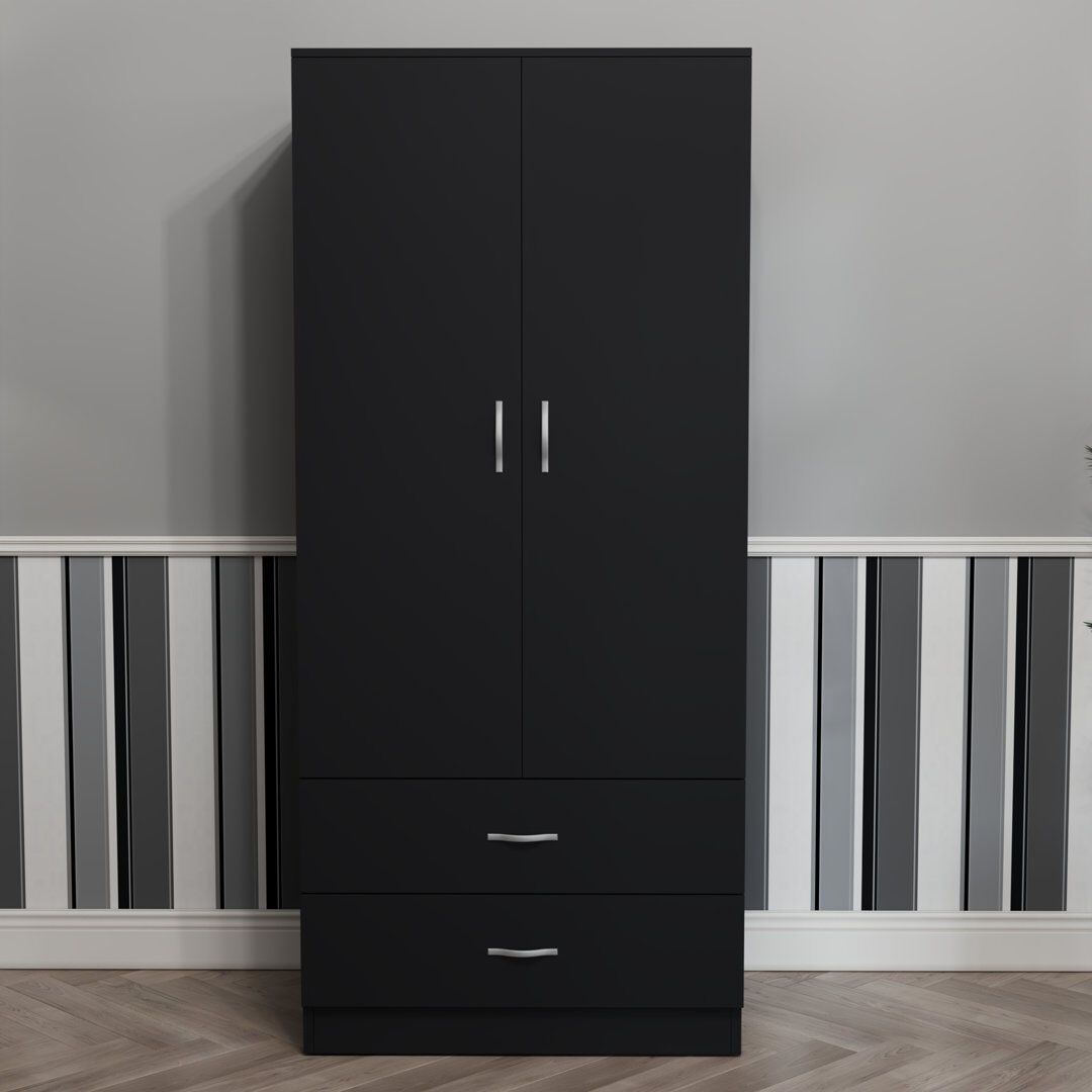 17 Stories Maybery MDF & Particleboard Wardrobe Black 170cm H X 76cm W X 53cm D