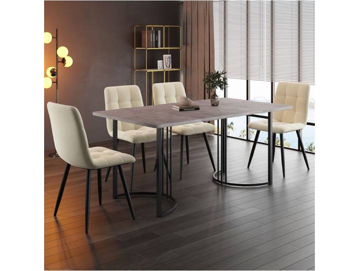 Ensemble Repas 5 Pieces Gris Beige Table Cuisine Moderne FloraGrace Pour Cuisine Pieds Reglables 140x80x75cm