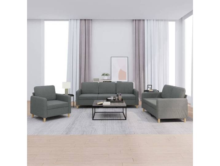 Ensemble de canapés avec coussins - - Gris foncé - Tissu polyester - Fauteuil 78x77x80 cm