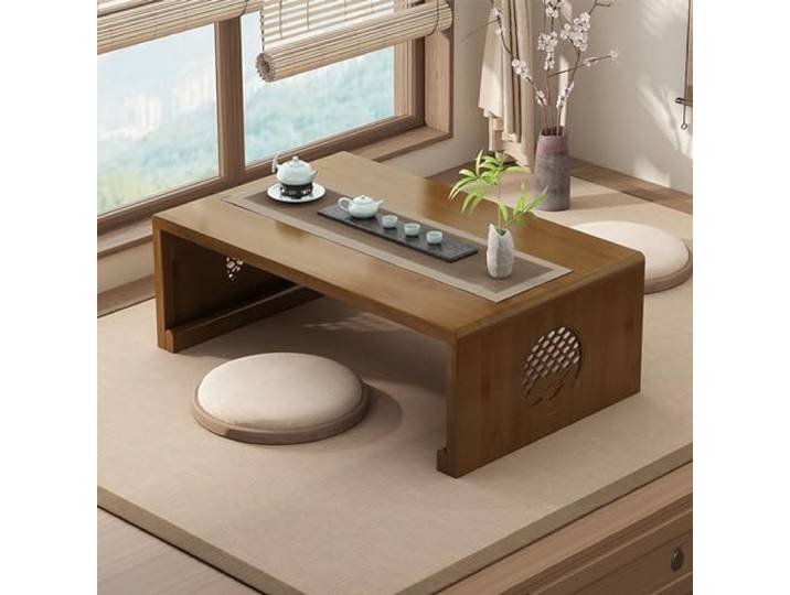 Chinesischer Tee-Bodentisch aus Bambus,japanischer faltbarer Couchtisch,Altartisch Meditation,niedriger tragbarer zusammenklappbarer Tatami-Tisch for Wohnzimmer,Heimdekoration (Walnuss, 100*50*30cm)