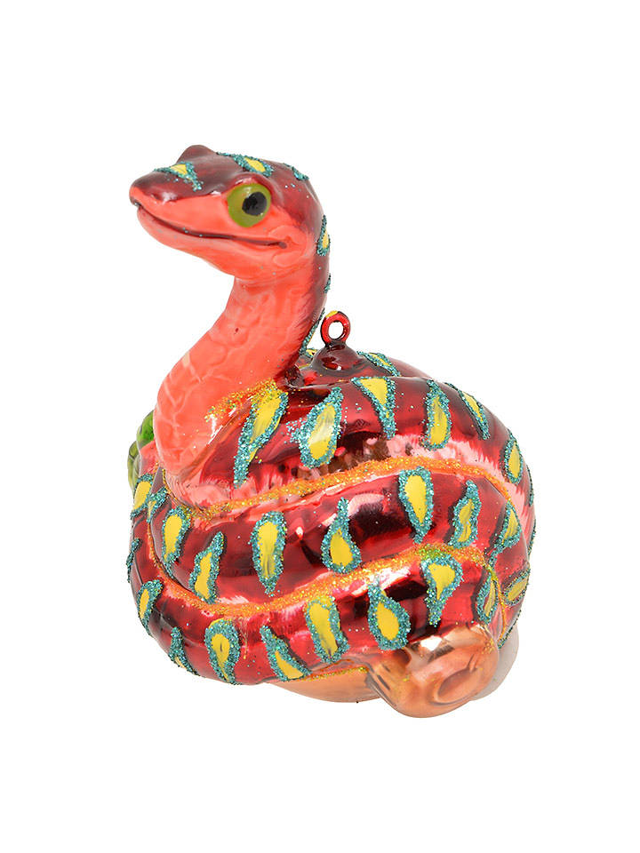 Krebs Glas Lauscha Christbaumornament ''Schlange'' in Orange - (L)9 cm - onesize