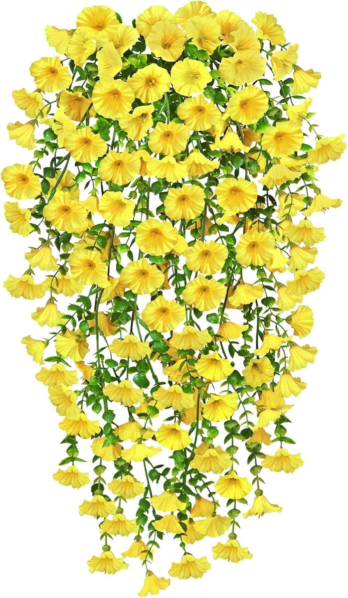 SnelShoppen Kunstbloemen Petunia Geel, 2 Stuks, UV-bestendig voor Buiten en Balkon Decoratie