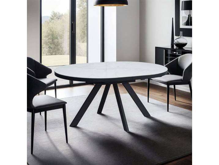 Table à manger ovale extensible 160-200 cm effet marbre blanc - INSKI