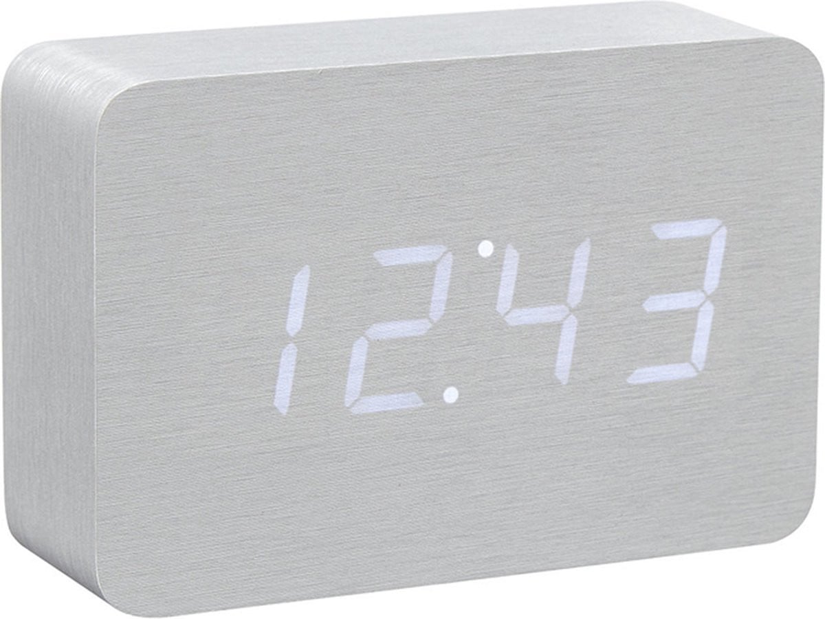Gingko Brick Click Clock Wekker - Aluminium/LED Wit