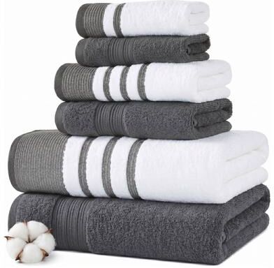 Modern Threads 6-Piece Quick Dry White/Contrast Towel Set