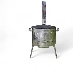 Grillpeter Utschak aus Edelstahl 2mm mit Rauchrohr Timur mit Kazan aus Gusseisen 16L