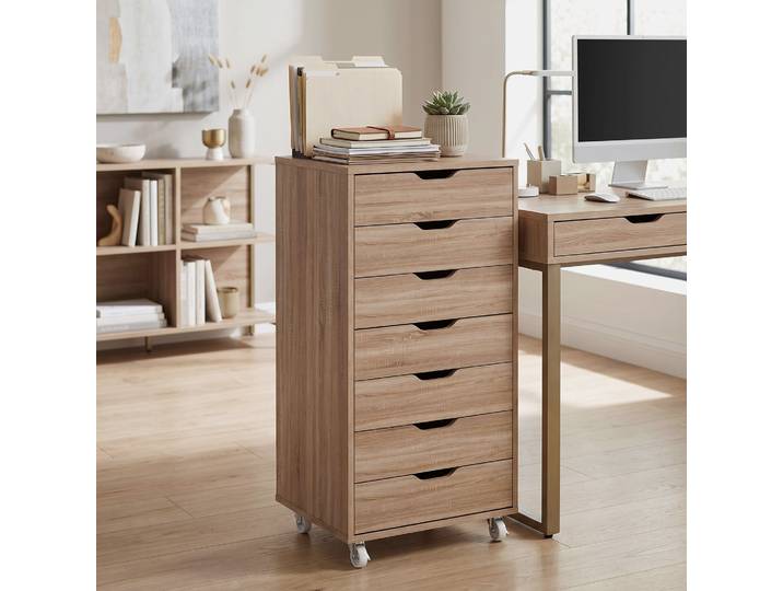 Vinsetto Caisson Bureau 7 Tiroirs Rangement Roulettes Format A4