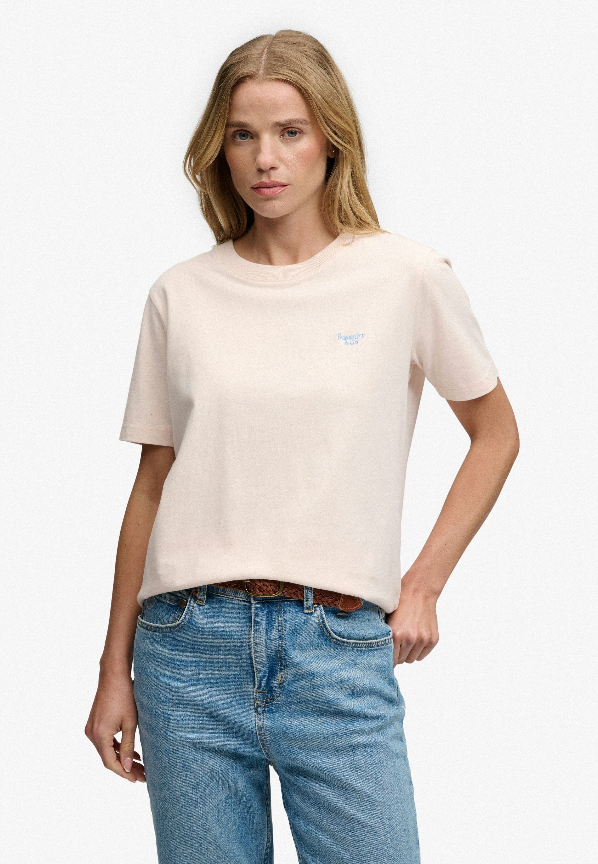 T-Shirt SUPERDRY "SIGNATURE EMB TEE", Damen, Gr. XXL, rosa (rose blush pink), Single Jersey, Obermaterial: 100% Baumwolle, unifarben, relaxed fit normal, Rundhals, Shirts T-Shirt, Baumwolle, relaxed fit rose blush pink XXL
