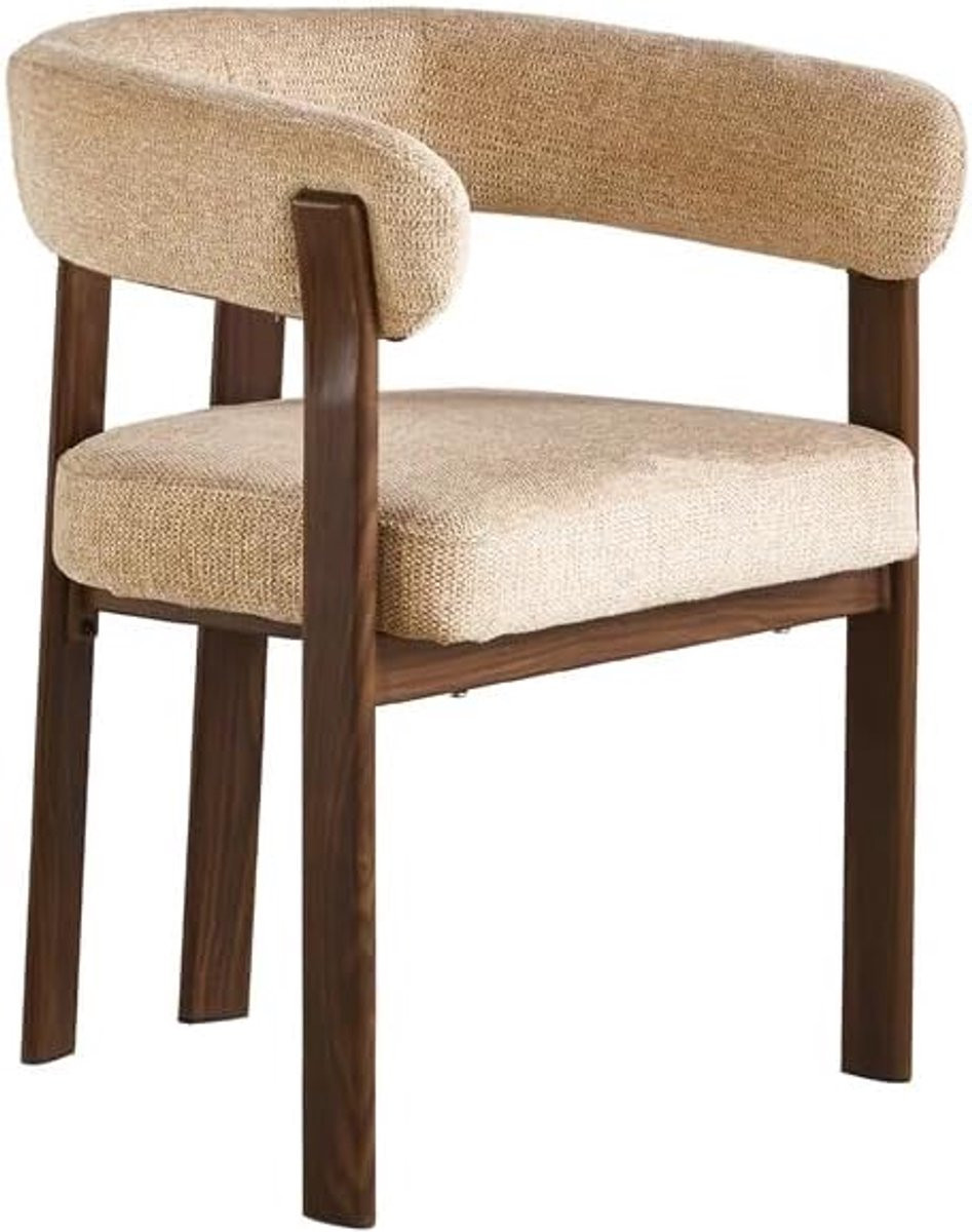 Set van 4 Japandi eetkamerstoelen Tammy in bruine walnoot en chenille stof