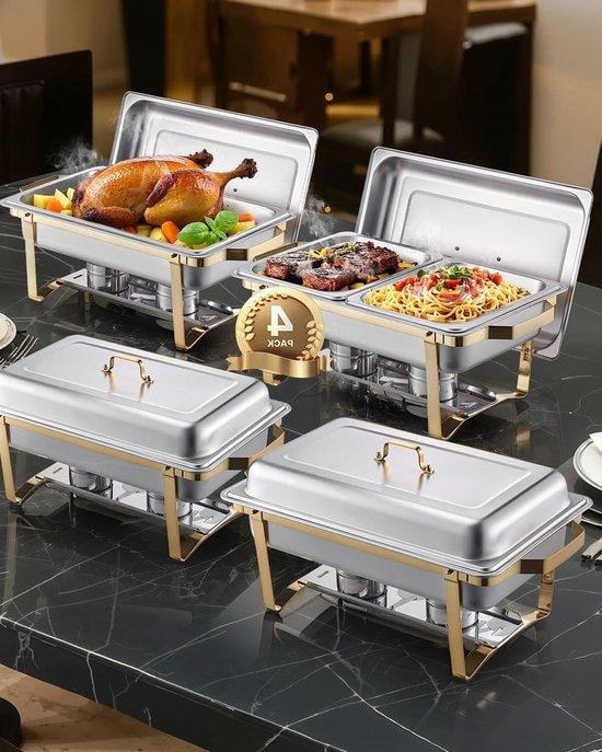 VEVOR Buffetset Voedselverwarmer Chafing Dish met 75 liter capaciteit in goud