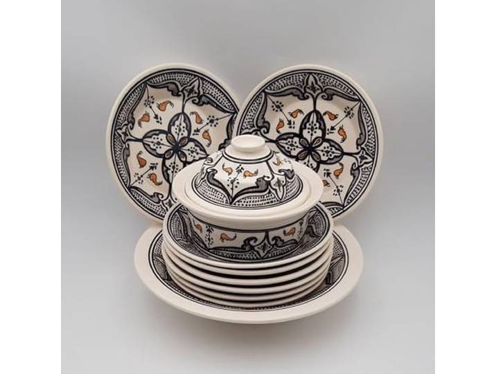 Marokkanisches Couscous-Teller-Set, Schwarz, 8 Personen