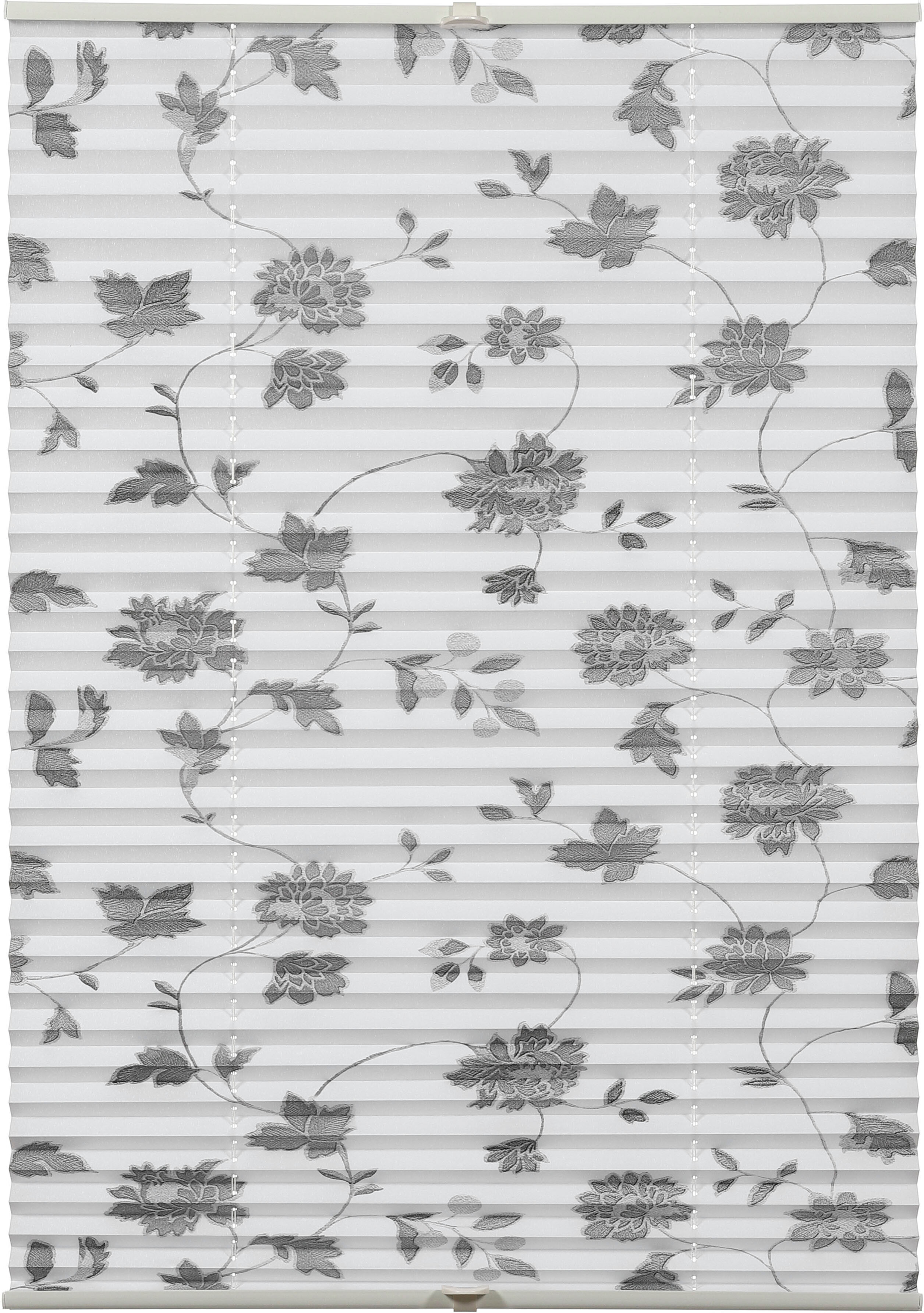 Plissee GARDINIA "Concept zum Klemmen Flowers and Plants Blüte", weiss (weiß), B:60cm H:130cm, Obermaterial: 100% Polyester, Plissees, Plissee, in der Breite kürzbar weiß 130cm, zweiseitig verschiebbar, 60cm