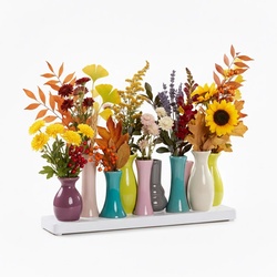 Jinfa Handgefertigte kleine Keramik Deko Blumenvasen Set aus 10 Vasen in bunt