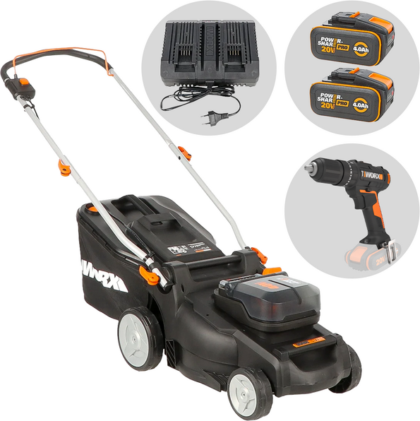 Worx Nitro WG737E - Tondeuse à gazon sans fil - 2x20V/4Ah - Coupe 37cm