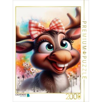 CALVENDO Puzzle Ein lustiger Elch mit einer karierten Schleife | 2000 Teile Lege-Größe 90x67cm Foto-Puzzle für glückliche Stunden