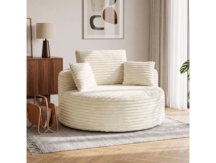 HOMCOM Fauteuil Profond Mousse Crème 4 Coussins Sans Armature