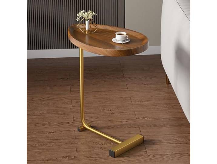 JIiopCFegh Beistelltisch, Moderner Beistelltisch mit Metallgestell, verschiebbar(White+Gold)