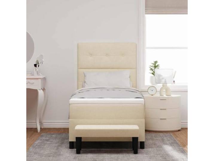 KTHLBRH Boxspringbett Creme 100 x 200 cm mit verstellbarem Kopfteil Struktur aus Holz, mittlere Matratze, atmungsaktiver Stoff, Unterstützung 280 kg