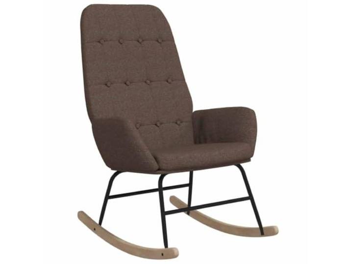 HFXHIJXQ Schaukelstuhl Taupe mit Armlehne aus Holz & Stoff Bequemer Relaxstuhl mit dickem Schaumstoffpolster und Kautschukholz-Beinen für Wohnzimmer und Schlafzimmer.