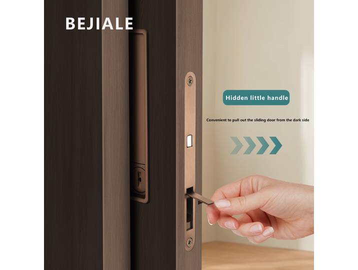 Serrure de porte coulissante escamotable dissimulée, poignée noire pour porte coulissante de salle de bain, cuisine, balcon, ou porte escamotable