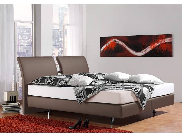 Boxspringbett, Drell, Grau (Taupe), 155×220 cm, 7-Zonen-Kaltschaummatratze, Modern, Inosign