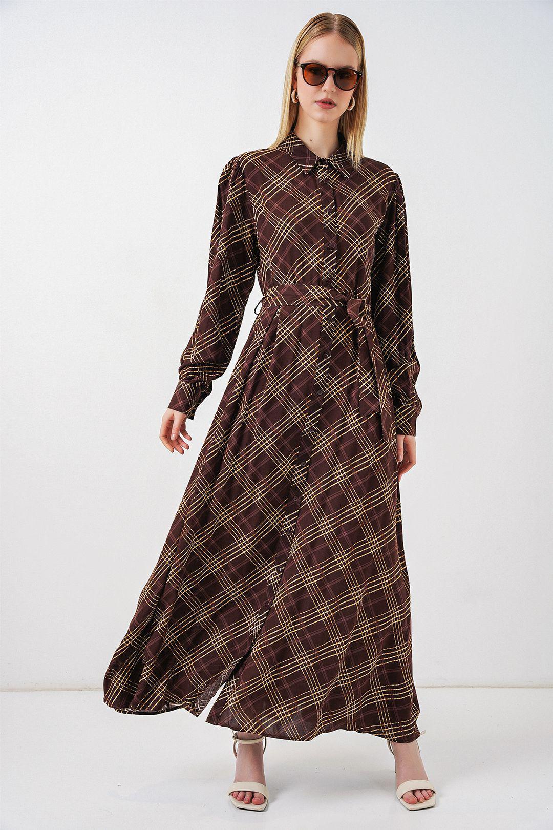 Kariertes Midi-Shirtkleid mit Knopfverschluss
