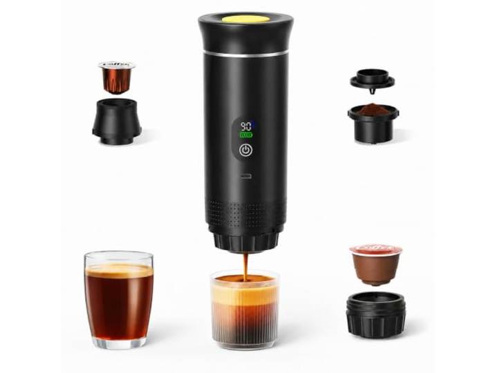 Dyovbze Cafetière Portable Électrique avec Affichage Numérique\, Machine à Café de Voyage Compacte\, Noir