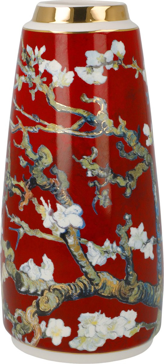 Goebel Vincent van Gogh Vaas Amandelboom rood 18 van porselein met echt goud - Hoogte: 18 cm