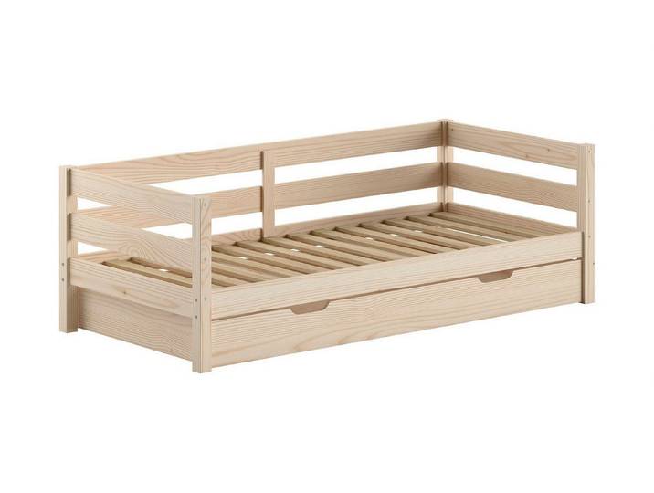 58 aufm Kessel Kinderbett Kojenbett Kelda 90x200 mit Umrandung Kiefer Massivholz Milky Pine (inkl. Versand, Lieferung bis Verwendungsstelle), Stauraumbett zusätzliche Schlafmöglichkeit sichtbare Holzstruktur