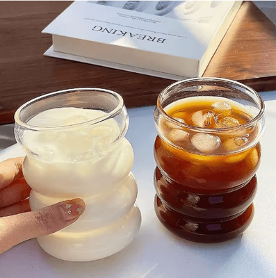 Inspire Picks RippleWave Transparent Drinking Glass Creative Wave Iced Coffee Tumbler s5