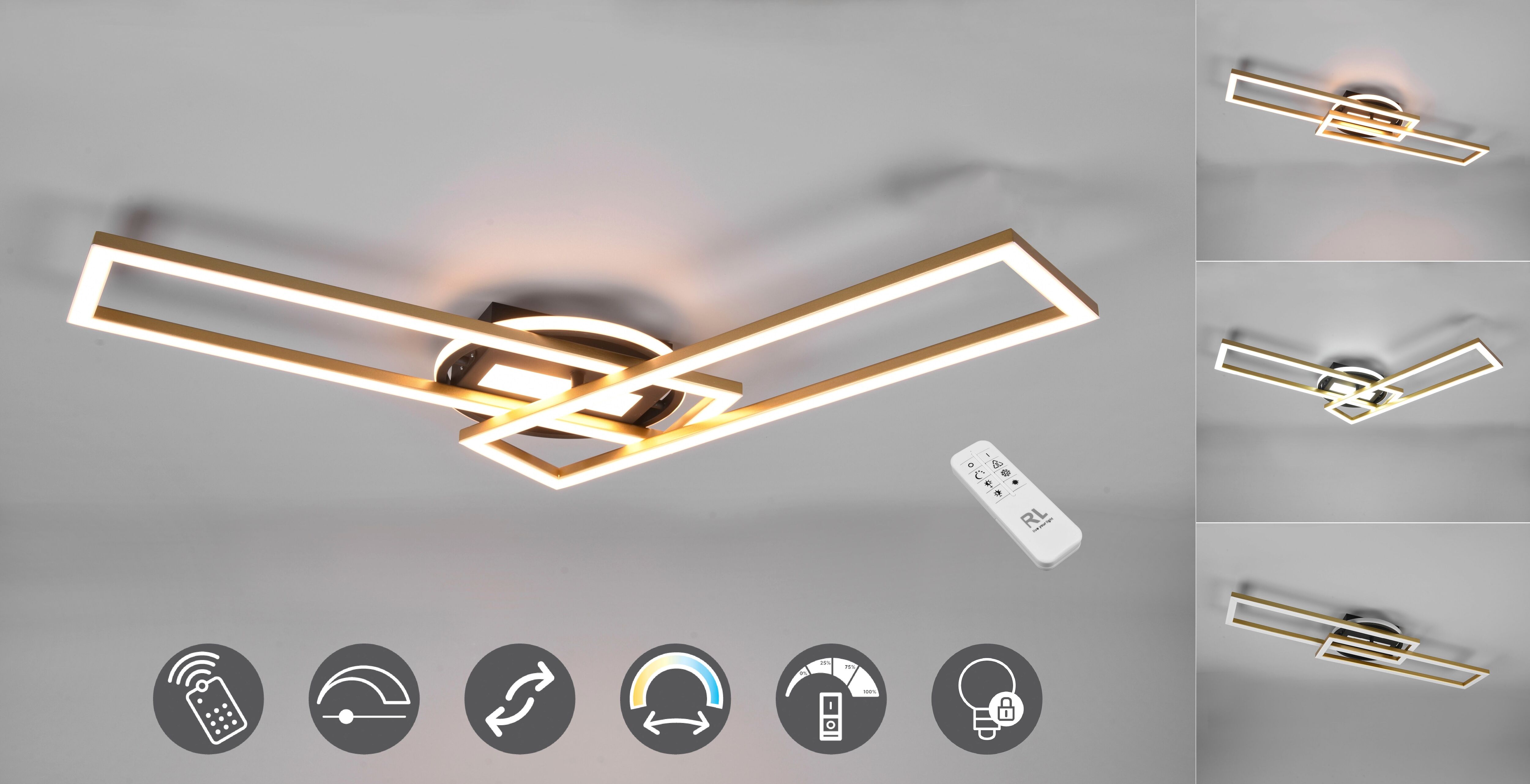 REALITY LEUCHTEN LED Deckenleuchte "Twister", braun (messing matt), 1, H: 8,5cm, 1 Stk., Leuchten, Deckenlampe 4500 Lumen Lichtfarbe einstellbar Fernbedienung Memory, LED Deckenleuchte
