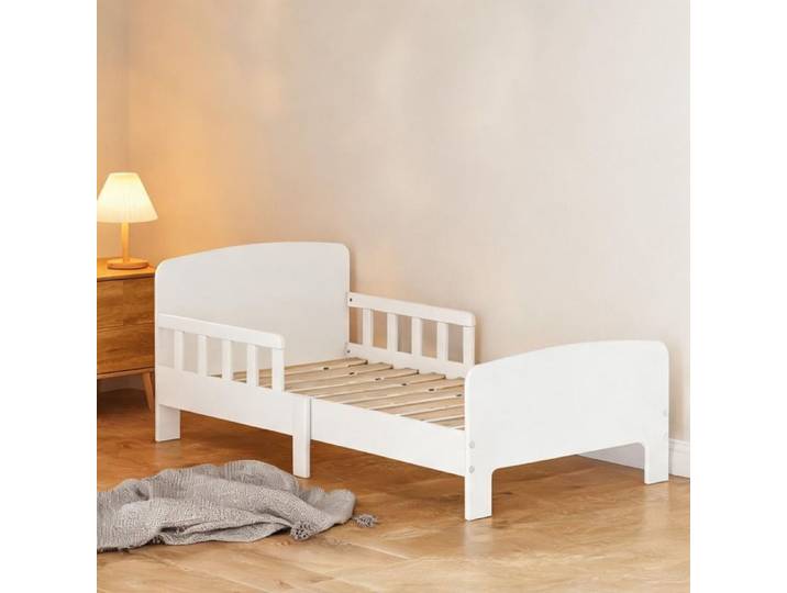 Lit enfant compact avec barrières de sécurité en MDF blanc design Montessori