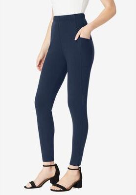 Plus Size Women's Side Pocket Essential Legging by Roaman's in Navy (Size 22/24)
