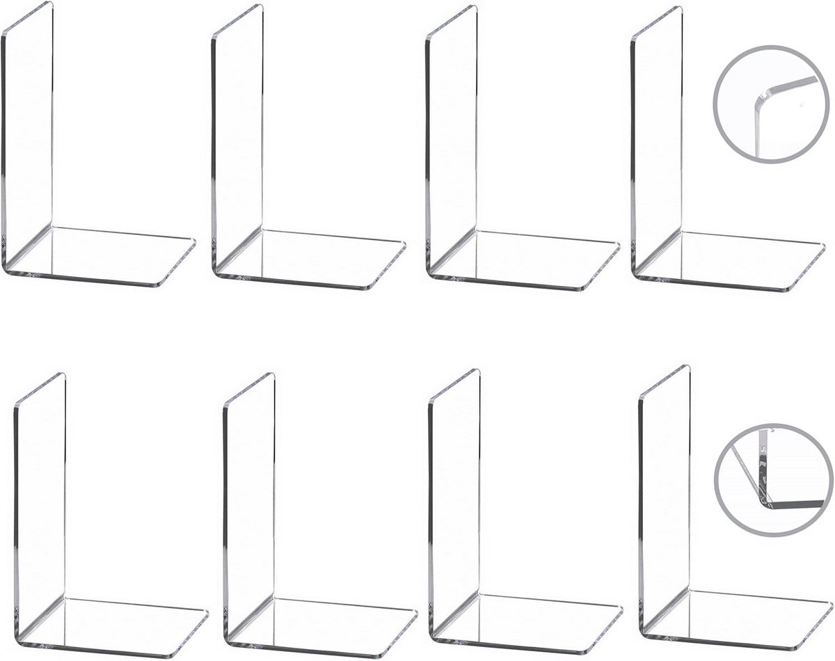 Set van 8 transparante acryl boekensteunen voor bureauorganisatie