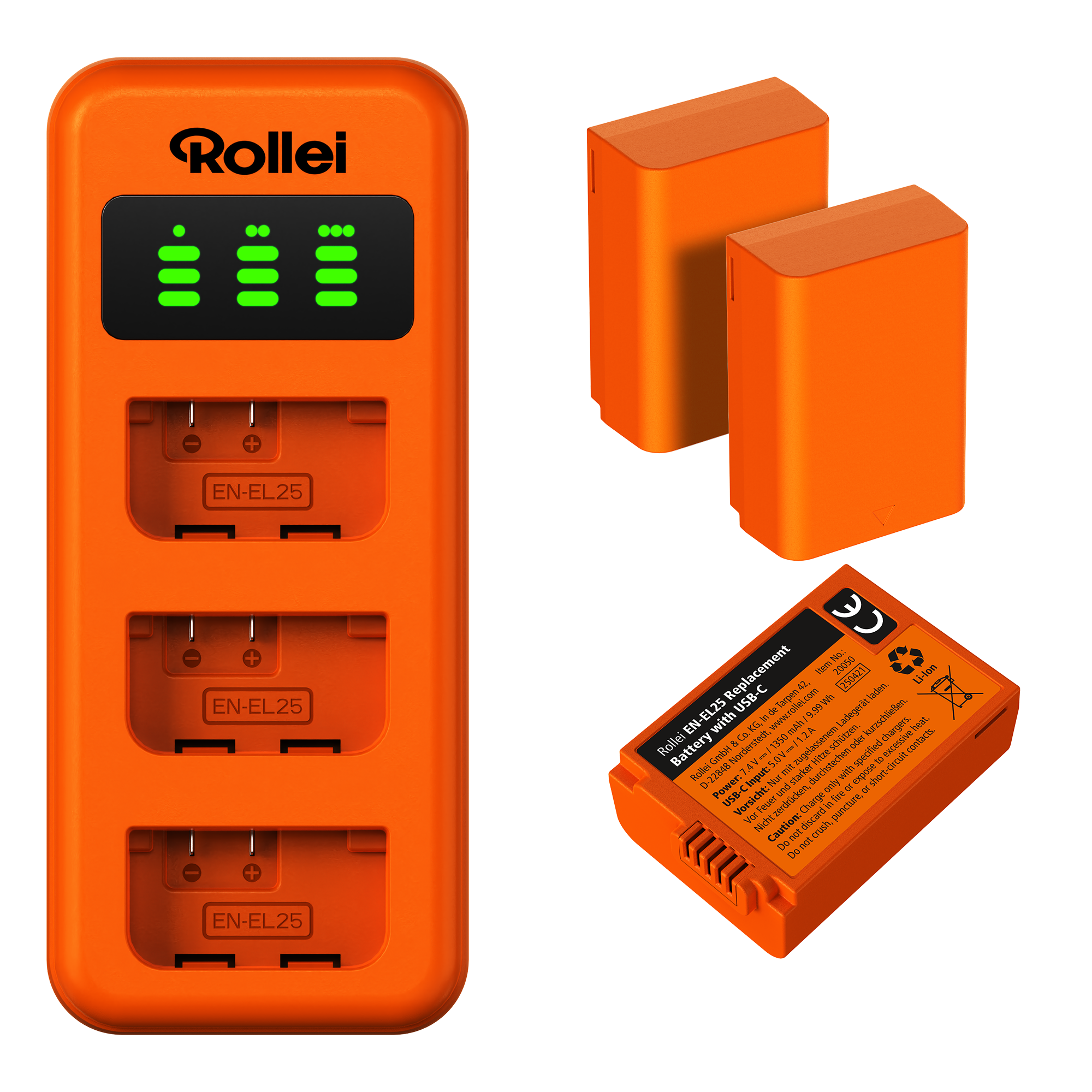 Rollei Ladegerät-Set | 3er Pack Kamera-Akkus & Ladegerät 20082