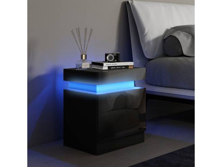Table de chevet - 45 x 35 x 52 cm - 2 tiroirs - LED connectée 60 000 couleurs - Noir
