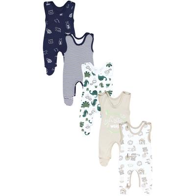 Strampler TUPTAM "Strampler Baby Strampler mit Aufdruck Spruch 5er Pack", Mädchen, Gr. 74, N-Gr, grün (tiere und dinos), Obermaterial: 100% Baumwolle CO., Overalls