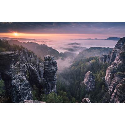 Fototapete PAPERMOON "Photo-Art ANDREAS WONISCH, SONNENAUFGANG AUF DEN FELSEN", bunt, B:4,5m L:2,8m, Vlies, Tapeten