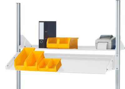 Rau Arbeitstische Zubehör, Metallablage neigbar Serie E, B 1800 x T 300 x H 160 mm, Neigung 0–30°, belastbar 30 kg, Stahlblech, lichtgrau