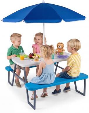 Costway Kids Picnic Table with Benches Seats up to 4-Blue