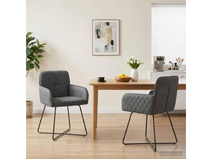 HMDNGOUT Esszimmerstühle 2 STK. Samt Dunkelgrau 59 x 56,5 x 86 cm Velvet Bezug, Metallrahmen, ergonomische Rückenlehne, flache Armlehnen, einfache Montage, pflegeleicht