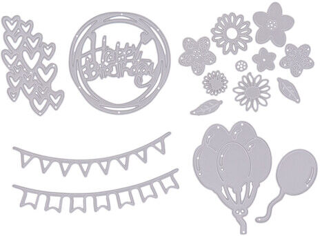 buttinette Stanzschablonen-Set "Geburtstag", 0,8–11 cm, 16-teilig