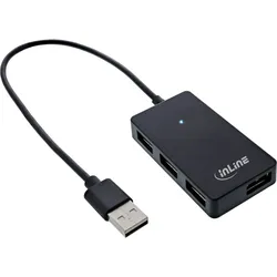 INLINE USB 2,0 Hub, 4 Port, schwarz, mit USB DC Kabel, Kabel 30cm