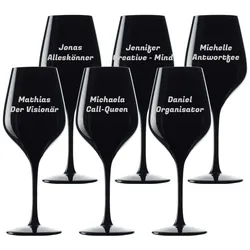 Weinglas schwarz 350 ml - Text horizontal - 6er Set