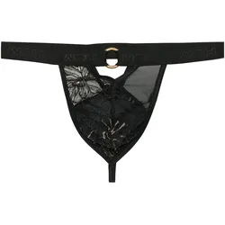 WOH Herren G-String - Pure Seduction, Spitze, Metalldetail, durchsichtig Schwarz / 2XL