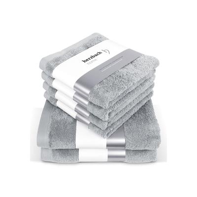 Handtuch Set HERZBACH HOME "Pura" Gr. 70, silber (silbergrau), 6, Jersey, Jersey, Obermaterial: 100% Baumwolle CO., Handtuch-Sets, 6er Set, 550g/m², Premium-Qualität, 100% Baumwolle, einfarbig
